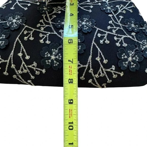 Evening Floral Top Handle Shoulder Handbag Black Gold Chain Vintage Look - Picture 11 of 11